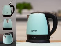 TZS First Austria Edelstahl Wasserkocher, 1,2 L, 2200 W, 20cm H&ouml;he, 360 &deg; Grad Abstellwinkel, integrierter Kalkfilter, Trockenkochschutz, kabellos