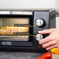 TZS First Austria 10 Liter Minibackofen, 800 Watt, bis 230 Grad, stufenlose Temperaturregelung, 60 Minuten Timer, 2 Einschubh&ouml;hen, Doppelglast&uuml;r, Mini Ofen