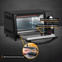 TZS First Austria 10 Liter Minibackofen, 800 Watt, bis 230 Grad, stufenlose Temperaturregelung, 60 Minuten Timer, 2 Einschubh&ouml;hen, Doppelglast&uuml;r, Mini Ofen