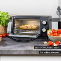 TZS First Austria 10 Liter Minibackofen, 800 Watt, bis 230 Grad, stufenlose Temperaturregelung, 60 Minuten Timer, 2 Einschubh&ouml;hen, Doppelglast&uuml;r, Mini Ofen