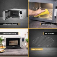 TZS First Austria Digitale Mikrowelle mit Grill, 700W, 800W Grill, 20L Kapazit&auml;t, LED-Display, Auftaufunktion, 8 Automatikprogramme, Drehteller, Zeitschaltuhr, Kindersicherung