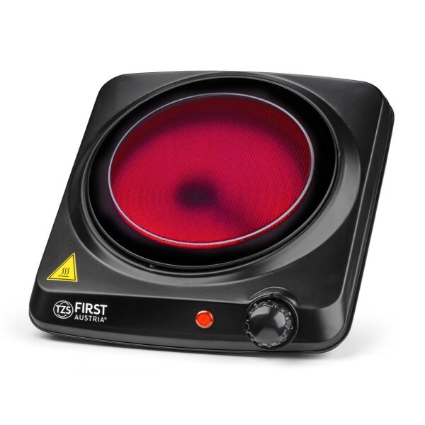TZS First Austria Infrarot Kochplatte einzeln, elektrisch, Glaskeramik Kochplatte mit Infrarot-W&auml;rme, 1200W, stufenloser  Temperaturregelung, mobile Kochplatte, 17,5 cm, schwarz