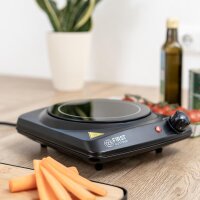 TZS First Austria Infrarot Kochplatte einzeln, elektrisch, Glaskeramik Kochplatte mit Infrarot-W&auml;rme, 1200W, stufenloser  Temperaturregelung, mobile Kochplatte, 17,5 cm, schwarz