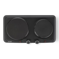 TZS First Austria Doppelkochplatte, 2500 W, elektrische Herdplatte aus Gusseisen, 2 Kochfelder, mobile Kochplatte f&uuml;r Camping & Reisen, stufenlose Temperatureinstellung, schwarz