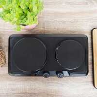 TZS First Austria Doppelkochplatte, 2500 W, elektrische Herdplatte aus Gusseisen, 2 Kochfelder, mobile Kochplatte f&uuml;r Camping & Reisen, stufenlose Temperatureinstellung, schwarz