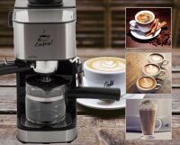 TZS First Austria Espressomaschine, f&uuml;r viele Kaffeespezialit&auml;ten, 0,25 L Kanne & Messl&ouml;ffel, Dampfd&uuml;se zum Milch aufsch&auml;umen, in Schwarz/Edelstahl, 800 W