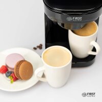 TZS First Austria Kaffeemaschine 350 Watt, 2 Tassen, 450 W, 0,125 L Fassungsverm&ouml;gen, inklusive 2 wei&szlig;en Keramikbechern, Messl&ouml;ffel, automatische Abschaltung, schwarz