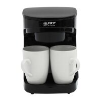 TZS First Austria Kaffeemaschine 350 Watt, 2 Tassen, 450 W, 0,125 L Fassungsverm&ouml;gen, inklusive 2 wei&szlig;en Keramikbechern, Messl&ouml;ffel, automatische Abschaltung, schwarz