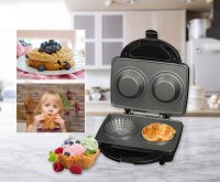 TZS First Austria Waffeleisen, Waffelk&ouml;rbchen Waffelh&ouml;rnchen 600 W antihaftbeschichtet, Edelstahl, &Atilde;&oelig;berlaufschutz, schwarz