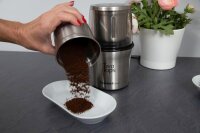 TZS First Austria elektrische Kaffeem&uuml;hle Gew&uuml;rzm&uuml;hle Zerkleinerer f&uuml;r Kaffeebohnen, N&uuml;sse, Gew&uuml;rze, Gem&uuml;se, 2 abnehmbare Edelstahlbeh&auml;lter mit 2 Klingen, Edelstahl, Schwarz 200 Watt