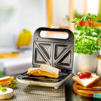 TZS First Austria Sandwichmaker mit Grillplatte, 800 Watt, Antihaftbeschichtete Platten, automatische Temperaturregelung, schlankes modernes Design in Hochglanzwei&szlig;
