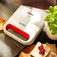 TZS First Austria Kompaktgrill 800 Watt, Antihaftbeschichtete Platten, automatische Temperaturregelung, schlankes modernes Design in Hochglanzwei&szlig;