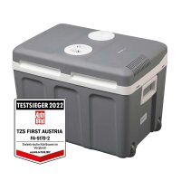 TZS First Austria K&uuml;hlbox 40 Liter, mit Rollen, Trolly, W&Auml;RMT + K&Uuml;HLT, Thermo-Elektrische K&uuml;hlbox 12 Volt und 230 Volt, tragbarer Mini-K&uuml;hlschrank | f&uuml;r Auto und Camping
