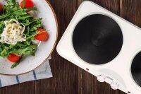 TZS First Austria Kochplatte, elektrisches Kochfeld aus Gusseisen, Herdplatten f&uuml;r Zuhause, Camping & Reisen, Thermostat mit 5 Temperaturstufen, in Wei&szlig;