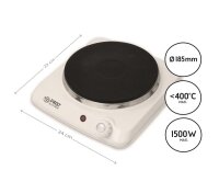 TZS First Austria Kochplatte, elektrisches Kochfeld aus Gusseisen, Herdplatten f&uuml;r Zuhause, Camping & Reisen, Thermostat mit 5 Temperaturstufen, in Wei&szlig;