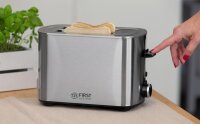 TZS First Austria Doppel Kurzschlitz Toaster, 2 Scheiben, Edelstahl, 850W, 7 Stufen, Warmhaltefunktion, inkl. Kr&uuml;melschale