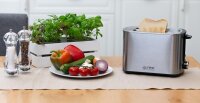 TZS First Austria Doppel Kurzschlitz Toaster, 2 Scheiben, Edelstahl, 850W, 7 Stufen, Warmhaltefunktion, inkl. Kr&uuml;melschale