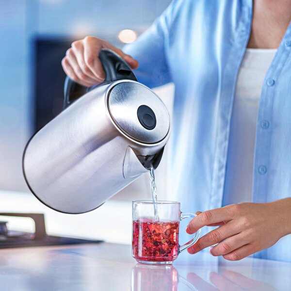 TZS First Austria Edelstahl Wasserkocher 2200W, 1,7 L, Temperatureinstellung 60-100 Grad, Warmhaltefunktion, Kalkfilter, verdecktes Heizelement, LED Beleuchtungsfarbe