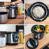 TZS First Austria Druckkochtopf elektronisch 6L | Multikocher | 8 Programme Schnellkochtopf | Reiskocher | Warmhaltefunktion, Dampfgarer