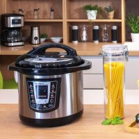 TZS First Austria Druckkochtopf elektronisch 6L | Multikocher | 8 Programme Schnellkochtopf | Reiskocher | Warmhaltefunktion, Dampfgarer