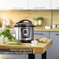 TZS First Austria Druckkochtopf elektronisch 6L | Multikocher | 8 Programme Schnellkochtopf | Reiskocher | Warmhaltefunktion, Dampfgarer