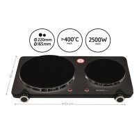 TZS First Austria Doppelkochplatte Infrarot mit Kochfeld, 2500W , f&uuml;r jedes Kochgeschirr geeignet, stufenlose Termostateinstellung, Kontrollleuchte und &Atilde;&oelig;berhitzungsschutz