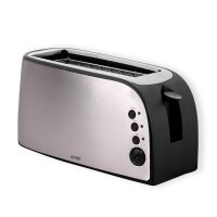 TZS First Austria - geb&uuml;rsteter Edelstahl 4 Scheiben Toaster 1500W mit Kr&uuml;melschublade Sandwich Langschlitz | abnehmbarer Br&ouml;tchenaufsatz | w&auml;rmeisoliertes Geh&auml;use, stufenlose Temperatureinstellung
