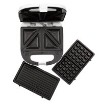TZS First Austria Sandwichmaker mit Grillplatte, 700 Watt, 3-in-1-Funktion: f&uuml;r Sandwiches, Grillgut und Waffeln, Antihaftbeschichtete Platten, modernes Design in Hochglanzwei&szlig;