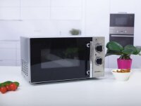 TZS First Austria &ndash; 20 Liter leistungsstarke Mikrowelle 1200 Watt mit Grillfunktion 900 Watt | Pizza und Kaffee-Programm, Kapazit&auml;t 20 Liter, 5 Programme, silber