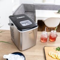 TZS First Austria Eisw&uuml;rfelmaschine mit tragbarem Griff 12kg/24Std 7-9 Minuten Produktionszeit, 2 Eisw&uuml;rfelgr&ouml;&szlig;en, Ice Maker, crushed ice, 1,8 L Wassertank, 120W, Edelstahl