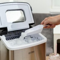 TZS First Austria Eisw&uuml;rfelmaschine mit tragbarem Griff 12kg/24Std 7-9 Minuten Produktionszeit, 2 Eisw&uuml;rfelgr&ouml;&szlig;en, Ice Maker, crushed ice, 1,8 L Wassertank, 120W, Edelstahl