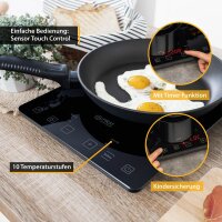 TZS First Austria Induktionskochplatte doppelt, 3500W, 10-stufige Temperaturregelung, Timer, Kindersicherung, Sensor touch control, Camping, mobil