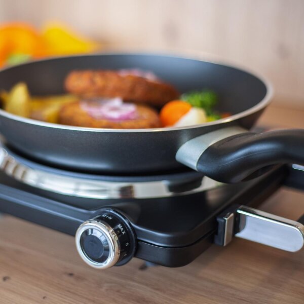 TZS First Austria Infrarot Kochplatte, Glaskeramik mit Infrarot-W&auml;rme, 1500 W, mobiles Kochfeld, silber-schwarz