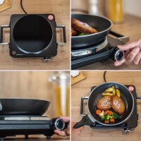 TZS First Austria Infrarot Kochplatte, Glaskeramik mit Infrarot-W&auml;rme, 1500 W, mobiles Kochfeld, silber-schwarz