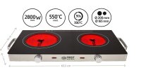 TZS First Austria Kochplatte Doppel elektrisch mit 20cm und 16,5cm Kochfeld, jedes Kochgeschirr geeignet, 300&deg;C in 30 Sek. | mit Tragegriffe, infrarot Doppelkochplatte | Metallgeh&auml;use, 2800W
