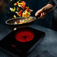 TZS First Austria Infrarot Kochplatte einzeln, elektrisch, Glaskeramik Kochplatte mit Infrarot-W&auml;rme, 2000W, Touch-Bedienfeld, mobile Kochplatte, Cerankochfeld 17,5 cm, schwarz