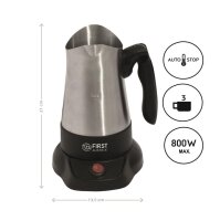 TZS First Austria Kaffeekocher, t&uuml;rkischer Mokkakocher f&uuml;r 0,35 L, auch als Wasserkocher verwendbar, mit ausklappbarem Handgriff, in Schwarz/Edelstahl, 800 W