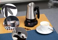 TZS First Austria Kaffeekocher, t&uuml;rkischer Mokkakocher f&uuml;r 0,35 L, auch als Wasserkocher verwendbar, mit ausklappbarem Handgriff, in Schwarz/Edelstahl, 800 W