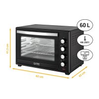 TZS First Austria Minibackofen, 2000 Watt mit Innenbeleuchtung | Umluft-Funktion | Drehspie&szlig; f&uuml;r 2 H&uuml;hnchen | Mini Pizza-ofen | herausnehmbares Kr&uuml;melblech