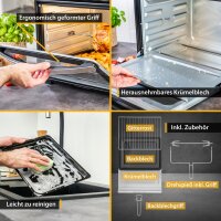 TZS First Austria Minibackofen, 2000 Watt mit Innenbeleuchtung | Umluft-Funktion | Drehspie&szlig; f&uuml;r 2 H&uuml;hnchen | Mini Pizza-ofen | herausnehmbares Kr&uuml;melblech