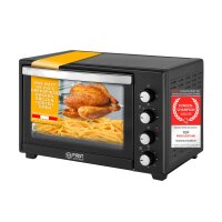 TZS First Austria Minibackofen, 2000 Watt mit Innenbeleuchtung | Umluft-Funktion | Drehspie&szlig; f&uuml;r 2 H&uuml;hnchen | Mini Pizza-ofen | herausnehmbares Kr&uuml;melblech