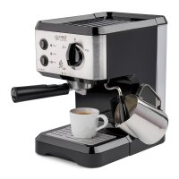 TZS First Austria Espressomaschine, f&uuml;r viele Kaffeespezialit&auml;ten & Kaffeepads geeignet, Dampfd&uuml;se zum Milch aufsch&auml;umen, in Schwarz/Edelstahl, 1050 W