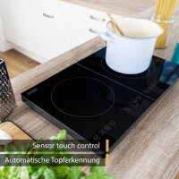 TZS First Austria Induktionskochplatte doppelt, 3500W, 10-stufige Temperaturregelung, Timer, Kindersicherung, Sensor touch control, Camping, mobil