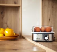 TZS First Austria Elektischer Eierkocher, 8 Eier, Messbecher, 500W, Edelstahl, Kontrollanzeige, Aufw&auml;rmfunktion, Zeitschalt- und Summerfunktion