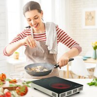 TZS First Austria Kochplatte Doppel elektrisch mit 20cm und 16,5cm Kochfeld, jedes Kochgeschirr geeignet, 300 &deg;C in 30 Sek. | mit Tragegriffe, infrarot Doppelkochplatte | Metallgeh&auml;use, 2800W