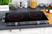 TZS First Austria Kochplatte Doppel elektrisch mit 20cm und 16,5cm Kochfeld, jedes Kochgeschirr geeignet, 300 &deg;C in 30 Sek. | mit Tragegriffe, infrarot Doppelkochplatte | Metallgeh&auml;use, 2800W