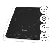 TZS First Austria Induktionskochplatte einzeln | 2000W | Slim-Design | 10-stufige Temperaturregelung | Timer | Kindersicherung | Sensor touch control | Camping, mobil