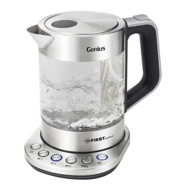 TZS First Austria Glaswasserkocher 1,5 L, mit Kalkfilter, 2200 Watt, Innenbeleuchtung, kabellos, Trockenkochschutz, 360&deg; Grad Anschluss-Sockel