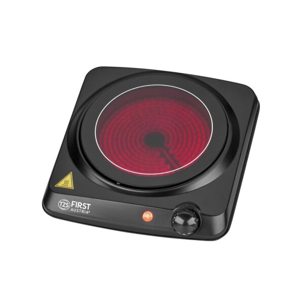 TZS First Austria Infrarot Kochplatte einzeln, elektrisch, Glaskeramik Kochplatte mit Infrarot-W&auml;rme, 1200W, stufenloser  Temperaturregelung, mobile Kochplatte, 17,5 cm, schwarz