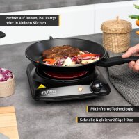 TZS First Austria Infrarot Kochplatte einzeln, elektrisch, Glaskeramik Kochplatte mit Infrarot-W&auml;rme, 1200W, stufenloser  Temperaturregelung, mobile Kochplatte, 17,5 cm, schwarz